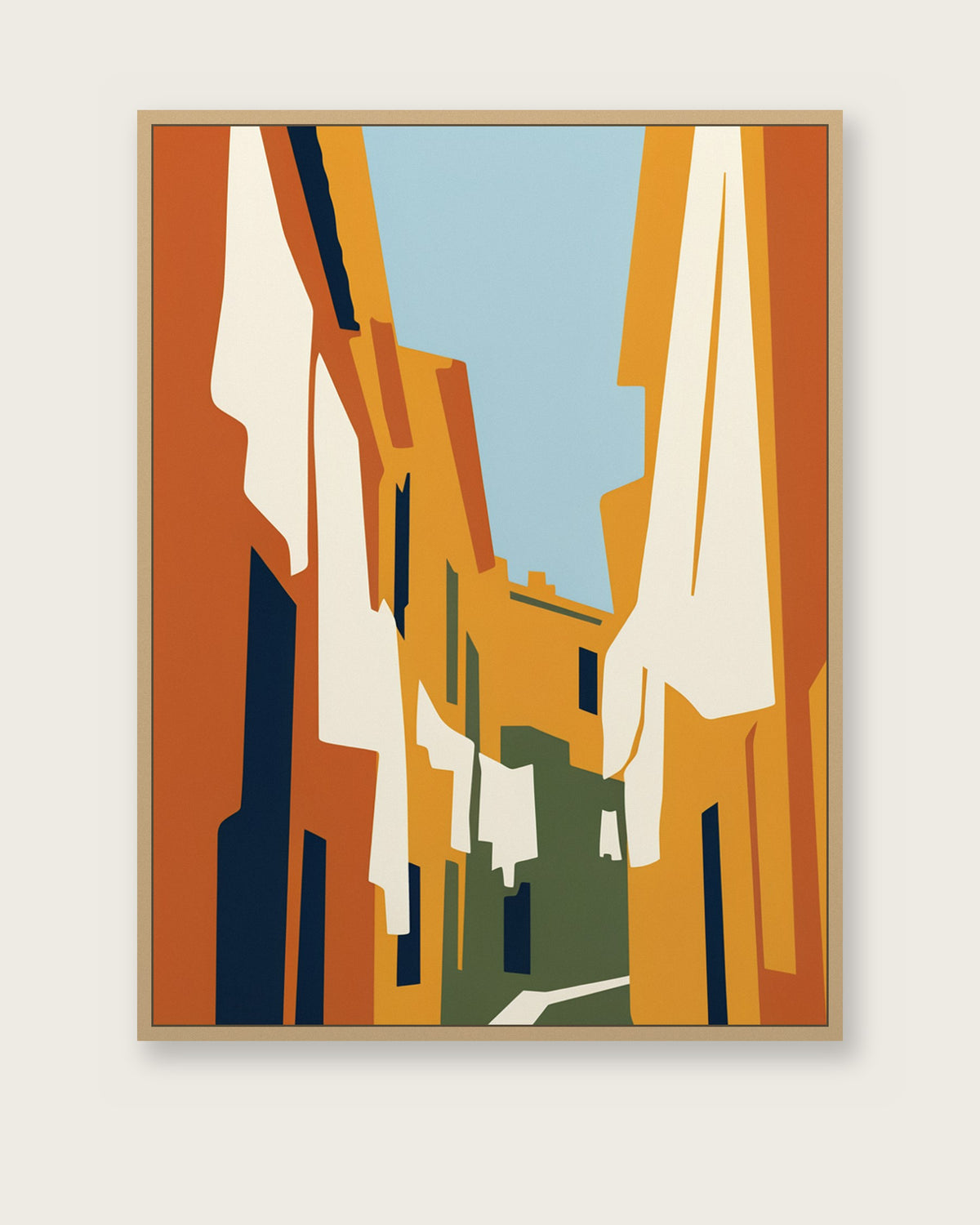 Le Tableau — Le Linge, toile encadrée chêne clair