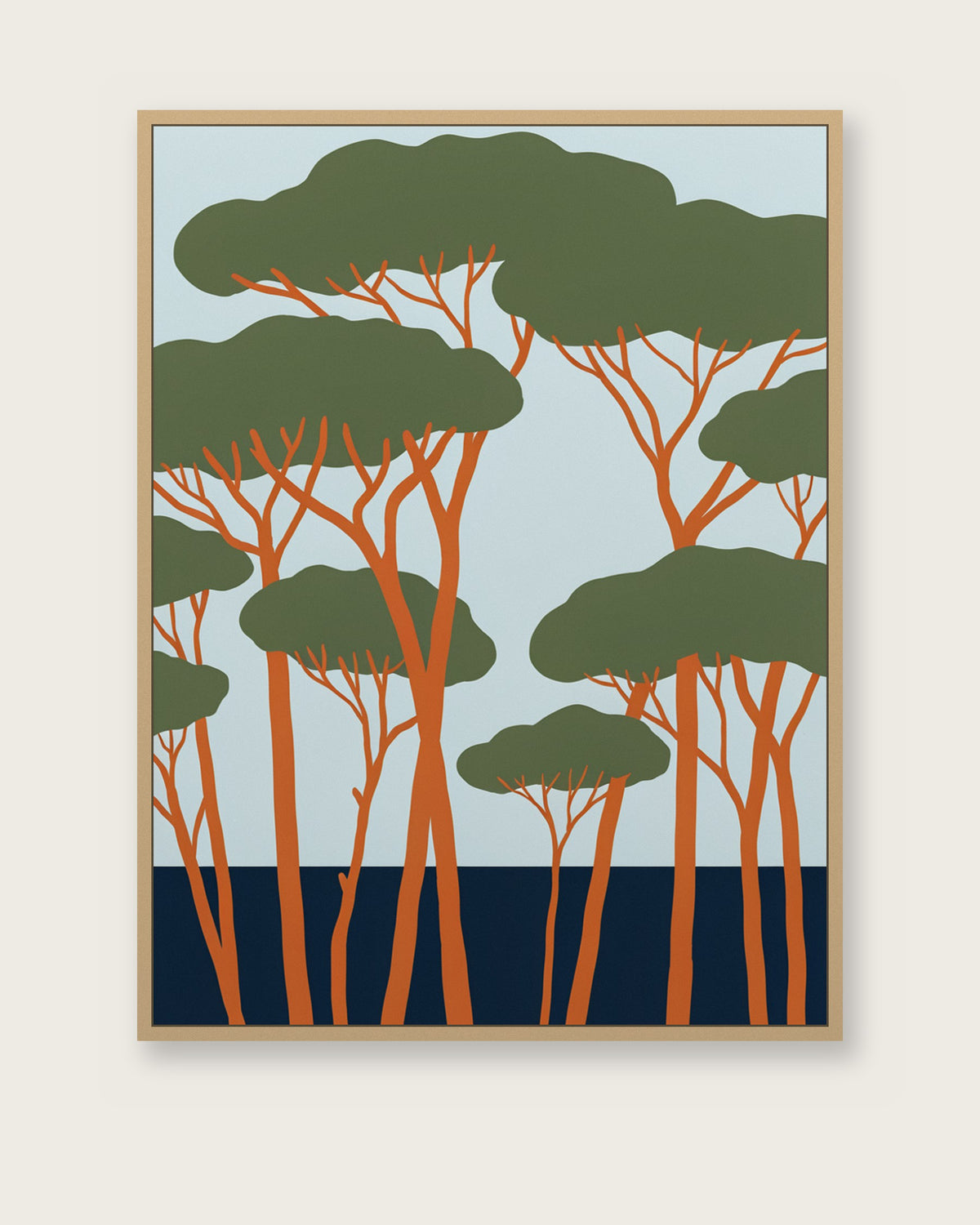 Le Tableau — La Pinède, toile encadrée chêne clair