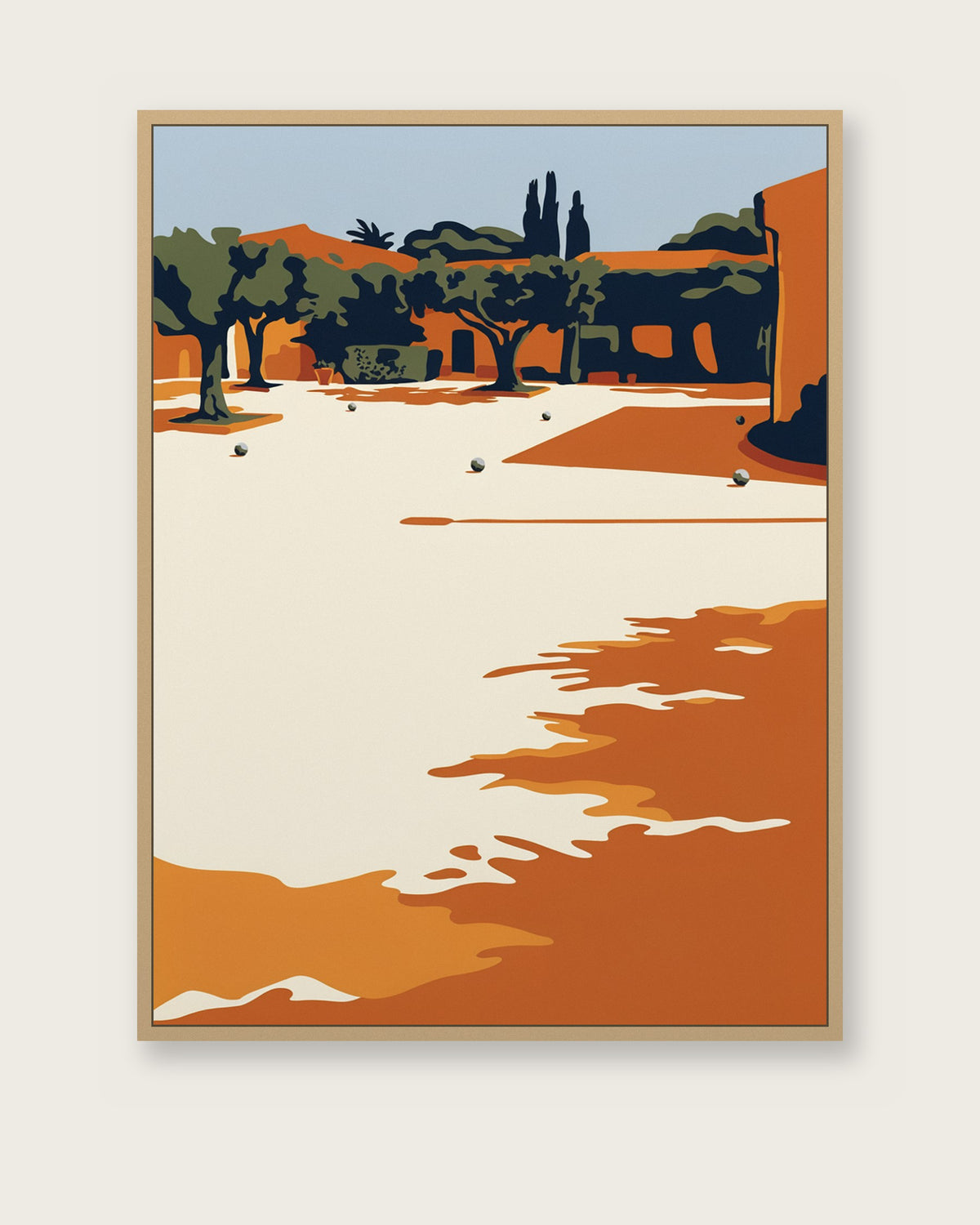 Le Tableau — La Pétanque, toile encadrée chêne clair
