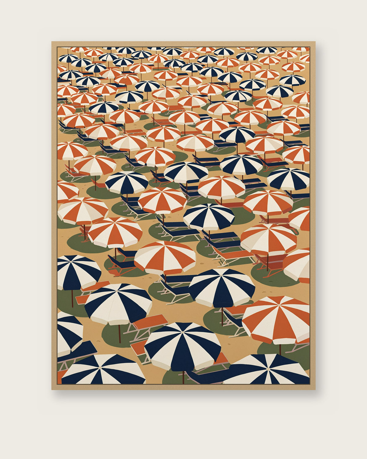 Le Tableau — Les Parasols, toile encadrée chêne clair
