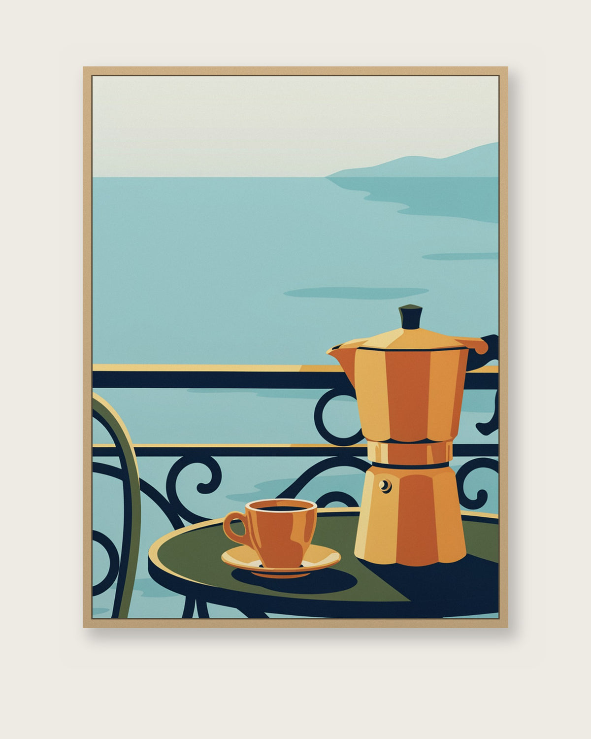 Le Tableau — Le Café, le matin, toile encadrée chêne clair