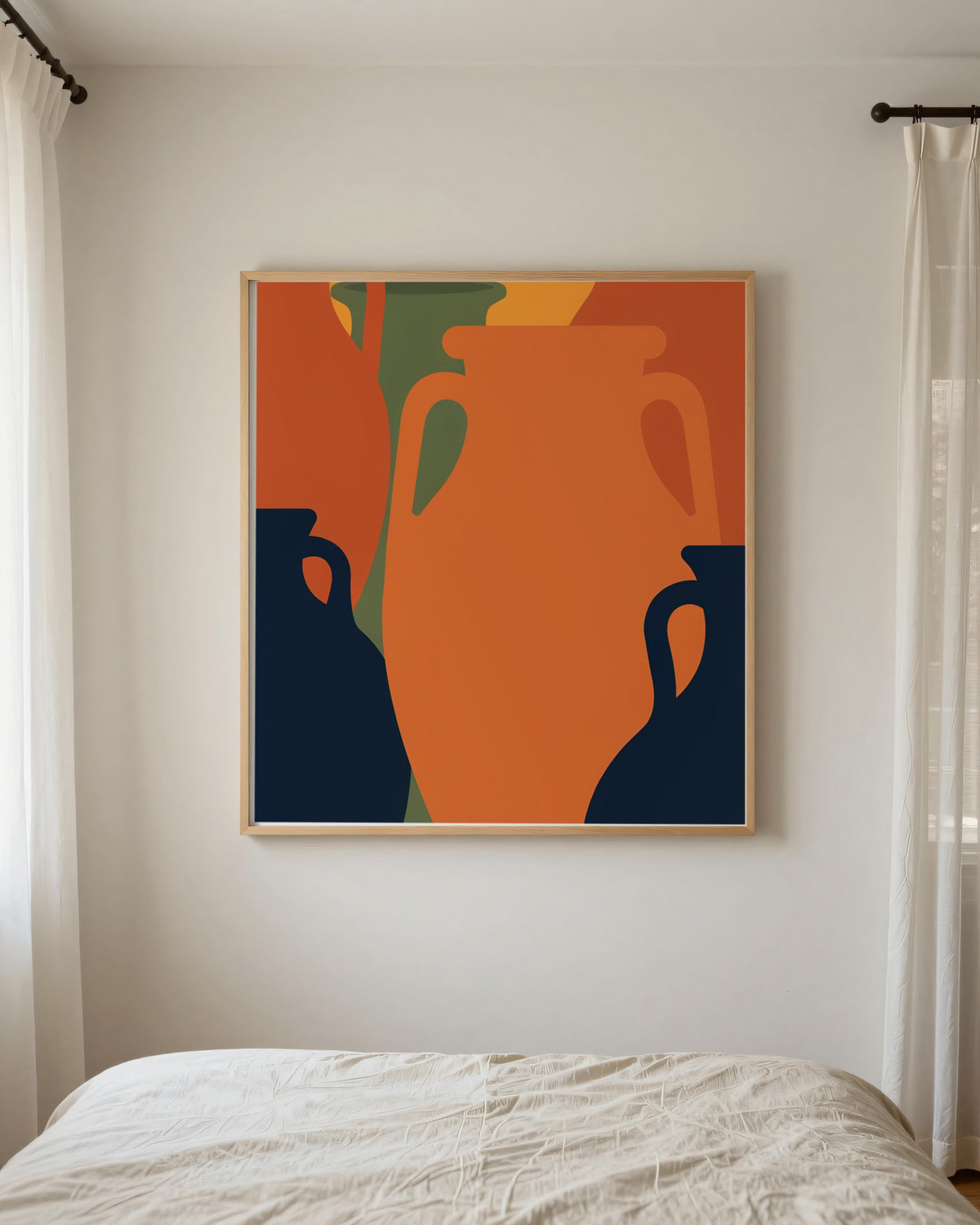 Le Tableau — Les Amphores, toile encadrée chêne clair