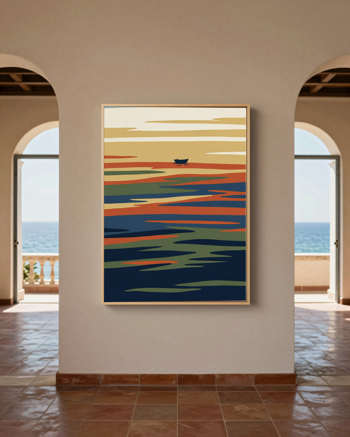 Le Tableau — La Mer, le matin, toile encadrée chêne clair