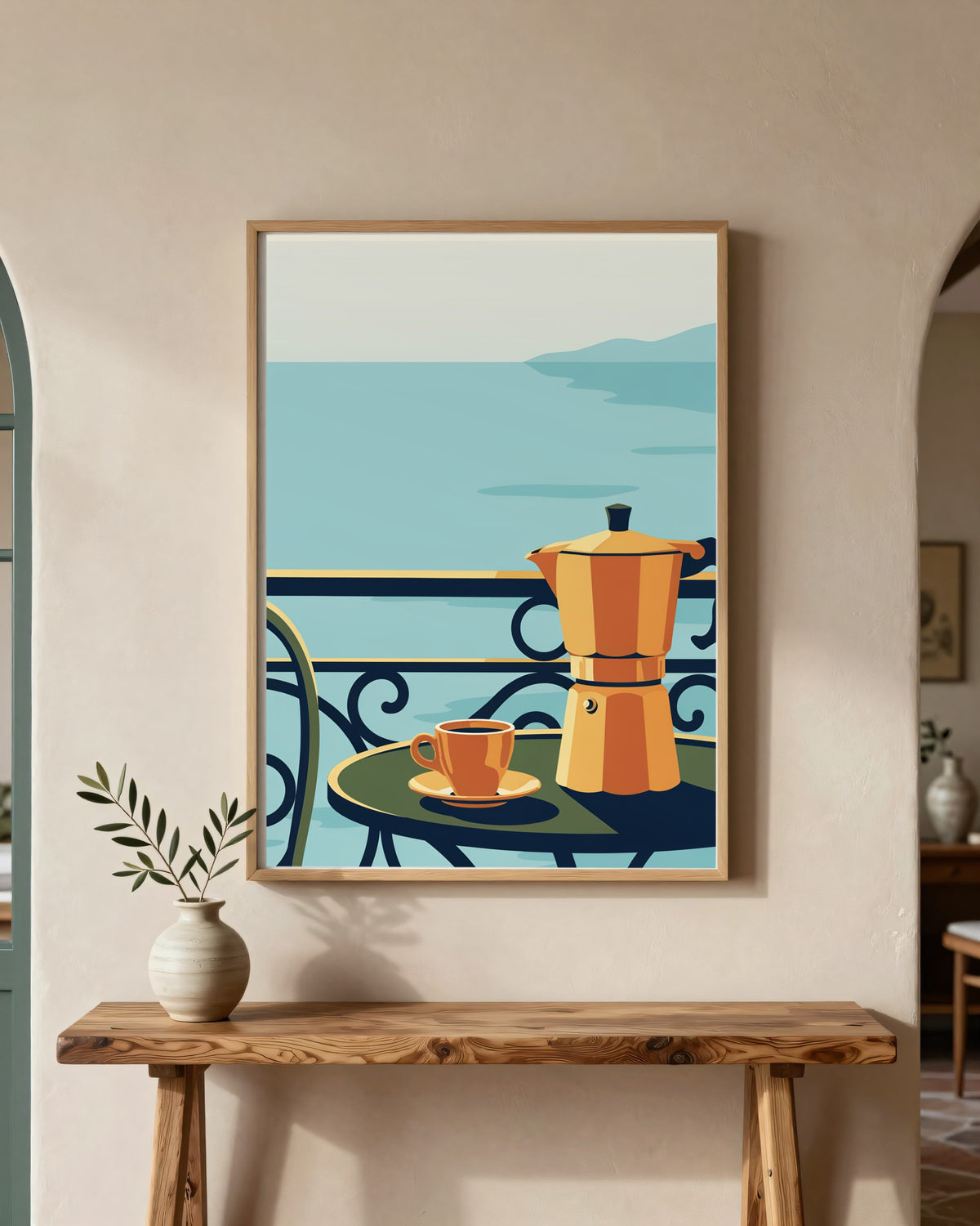 Le Tableau — Le Café, le matin, toile encadrée chêne clair