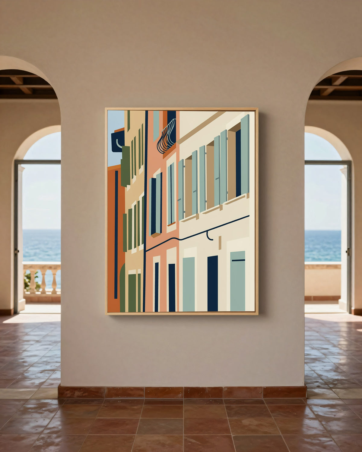 Le Tableau — Les Volets, toile encadrée chêne clair