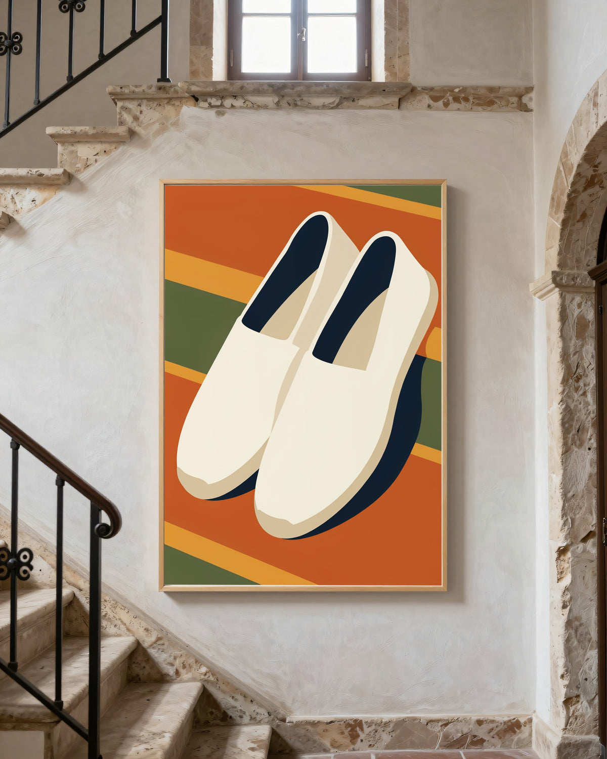 Le Tableau — Les Espadrilles, toile encadrée chêne clair