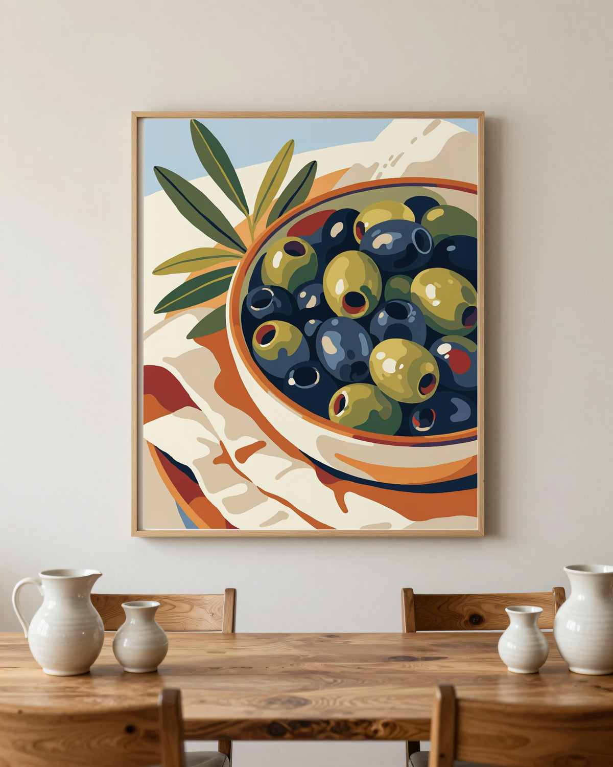 Le Tableau — Les Olives, toile encadrée chêne clair