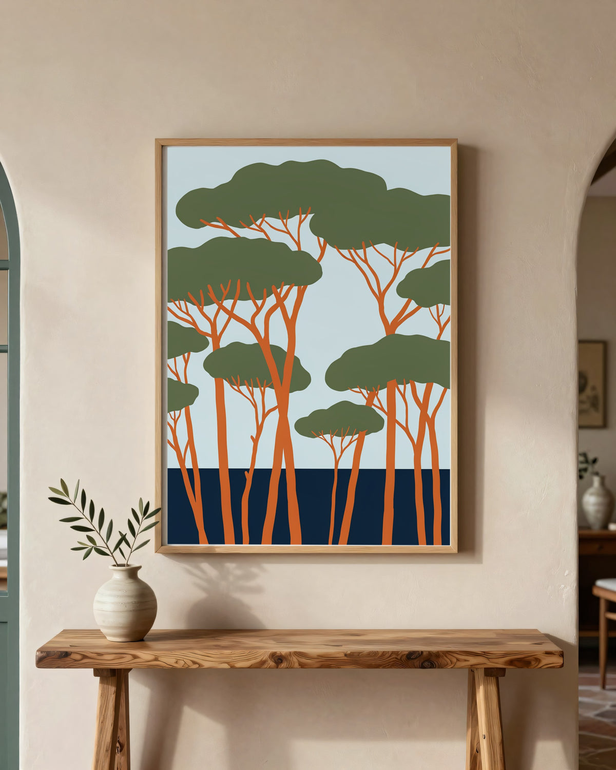 Le Tableau — La Pinède, toile encadrée chêne clair