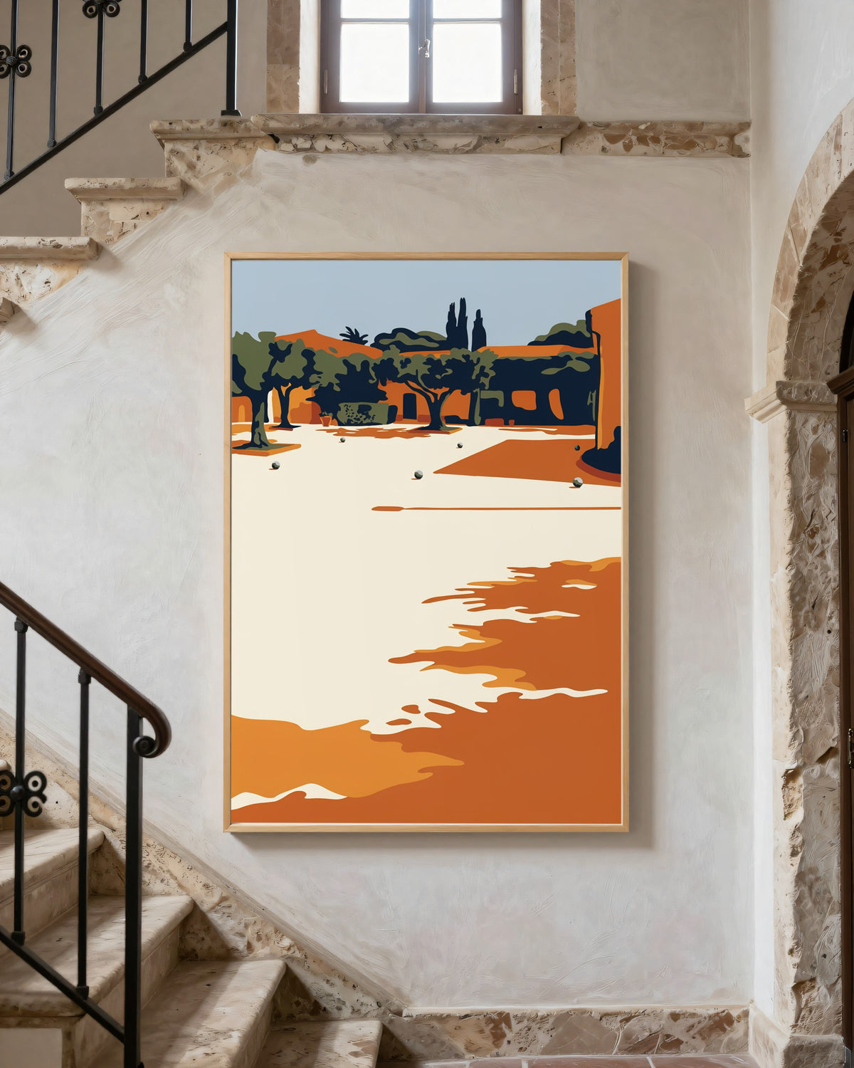 Le Tableau — La Pétanque, toile encadrée chêne clair