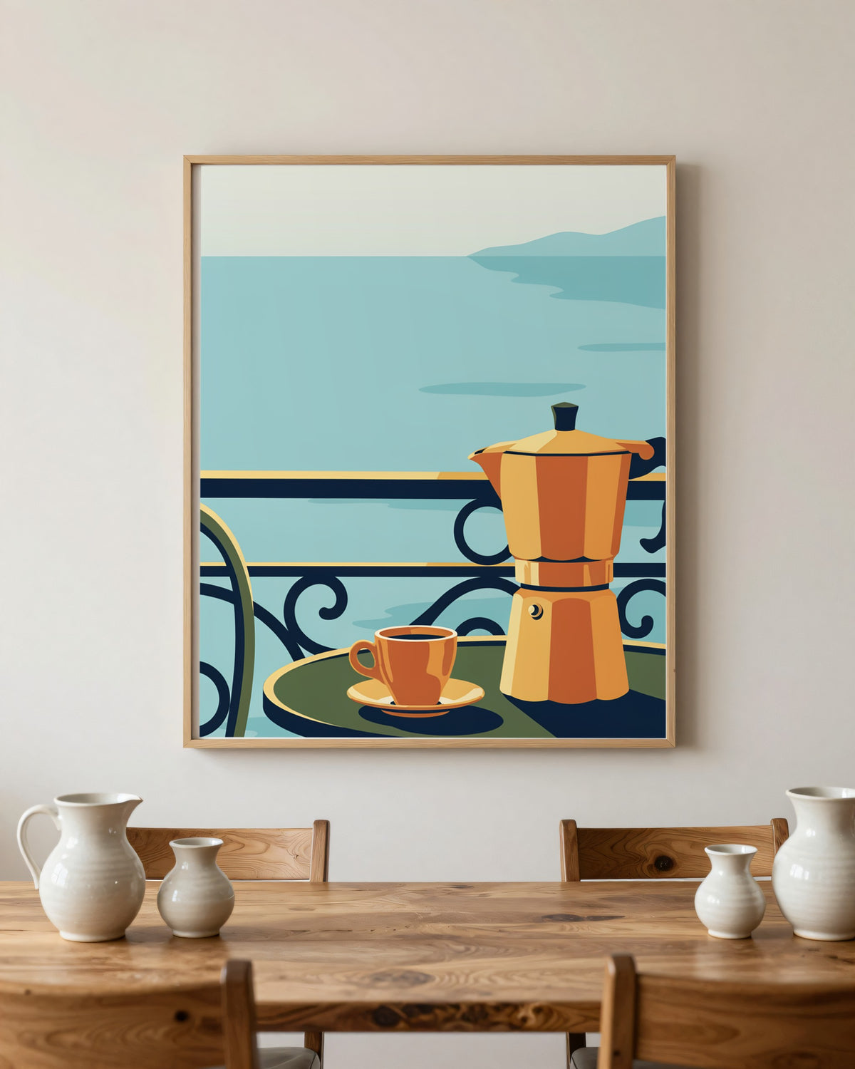 Le Tableau — Le Café, le matin, toile encadrée chêne clair