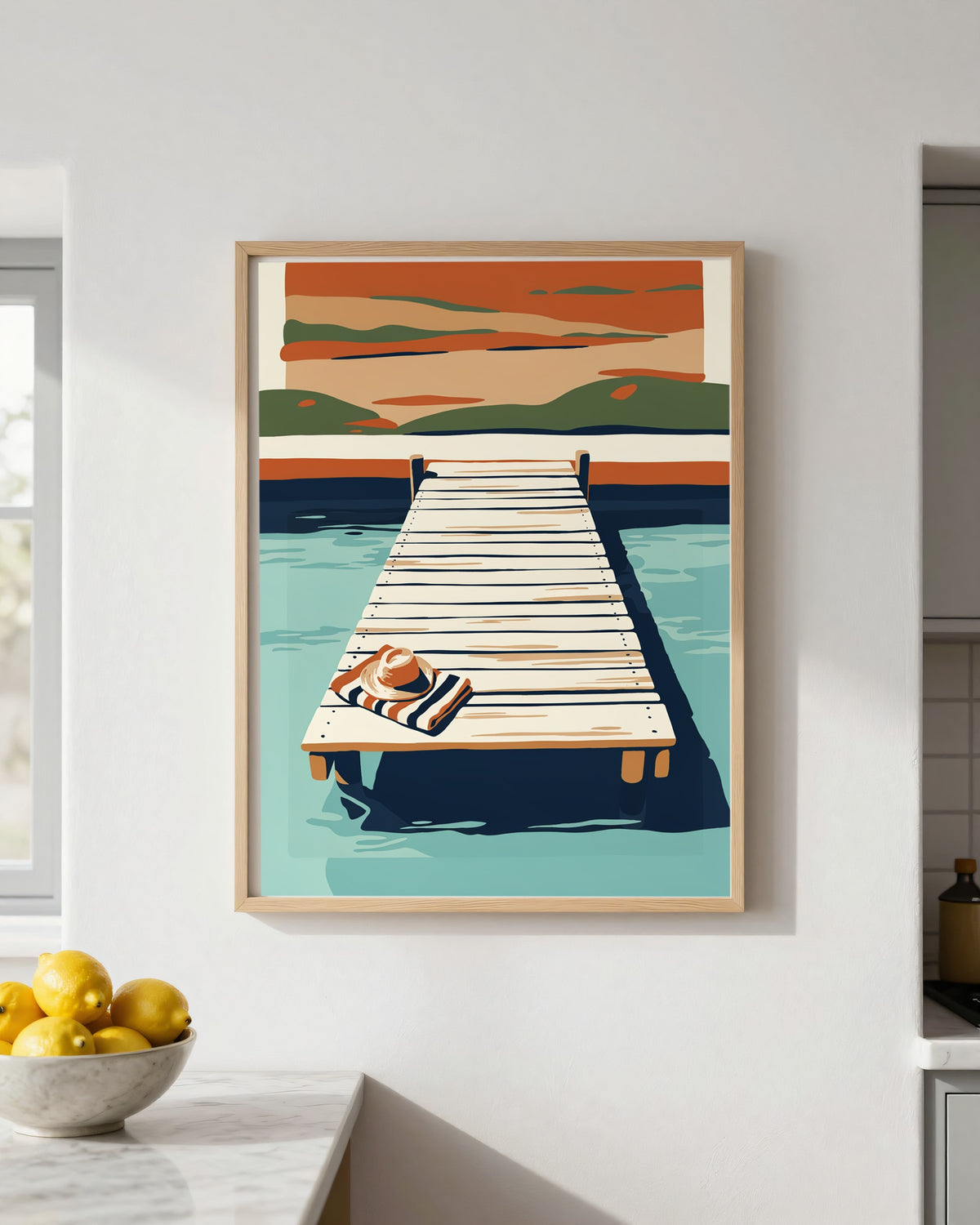 Le Tableau — Le Ponton, toile encadrée chêne clair