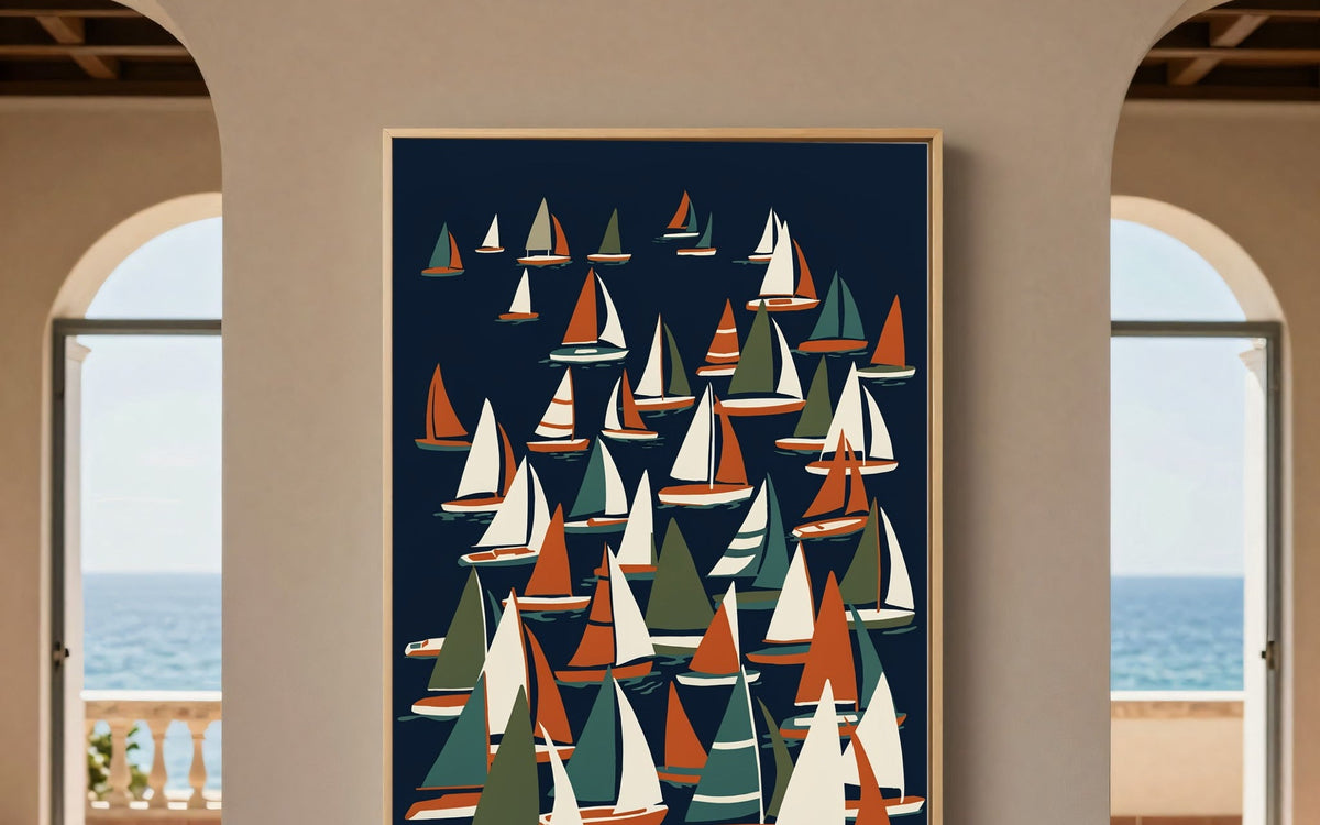 Toile Le Depart encadree dans un couloir voute ouvert sur la mer