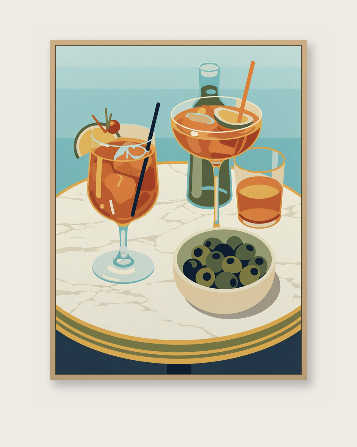 Le Tableau — L'Apéritif, toile encadrée chêne clair