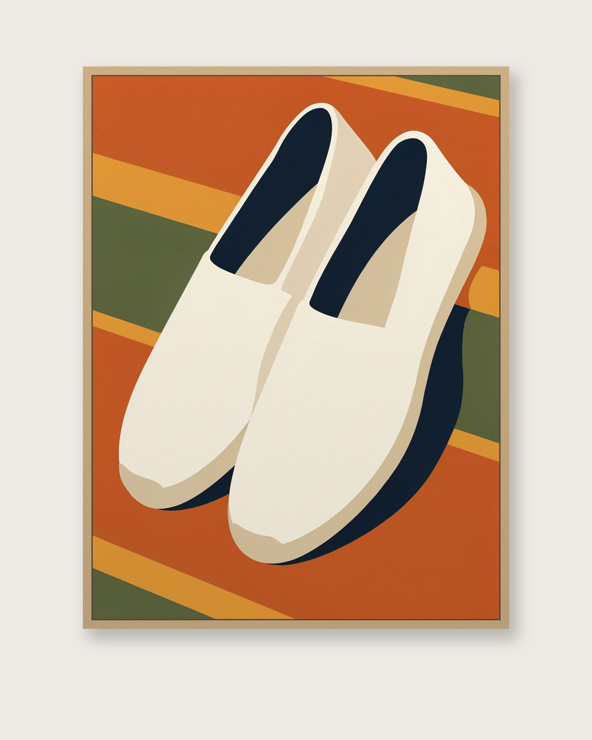 Le Tableau — Les Espadrilles, toile encadrée chêne clair