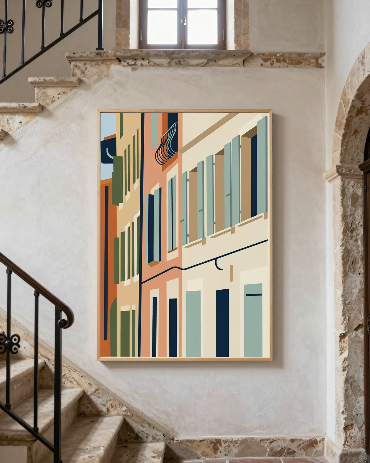 Le Tableau — Les Volets, toile encadrée chêne clair