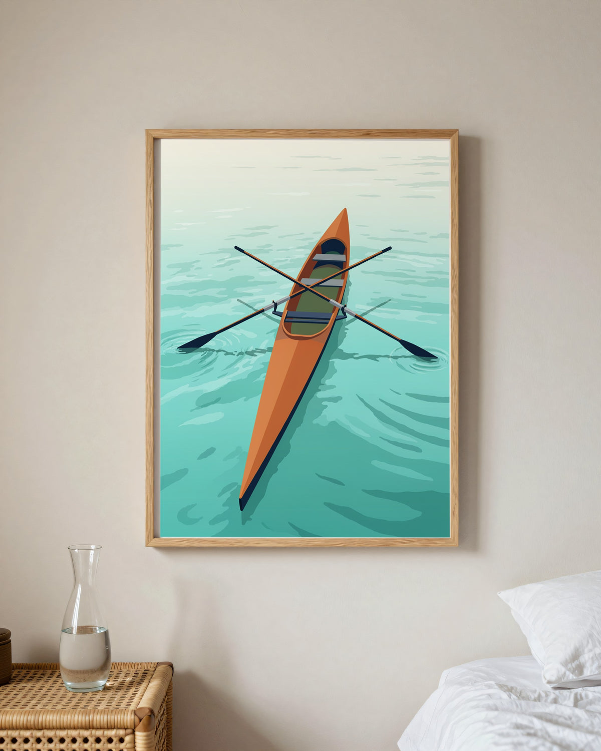 Le Tableau — L'Aviron, toile encadrée chêne clair