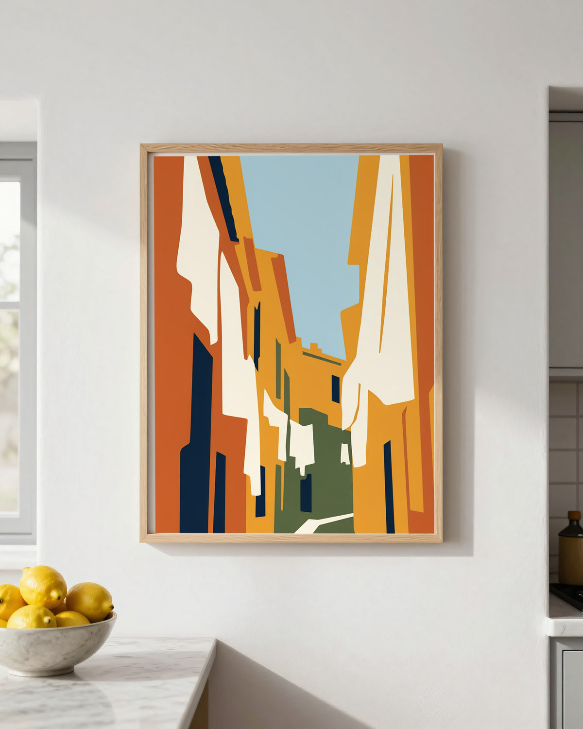 Le Tableau — Le Linge, toile encadrée chêne clair