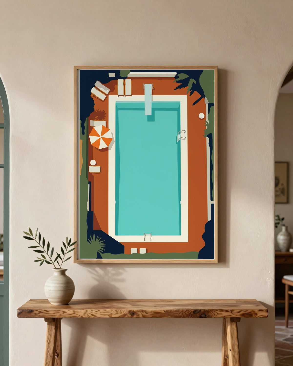 Le Tableau — La Piscine, toile encadrée chêne clair