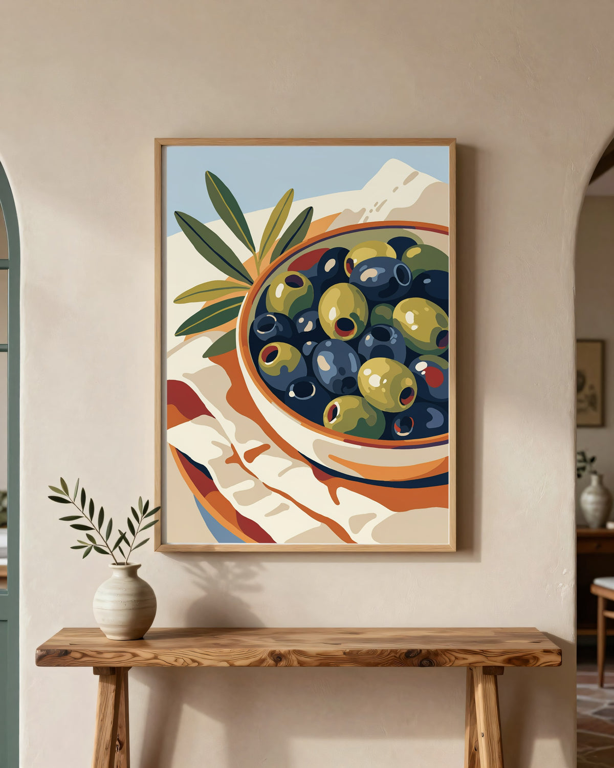 Le Tableau — Les Olives, toile encadrée chêne clair