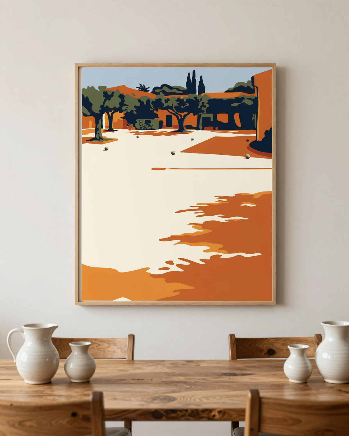 Le Tableau — La Pétanque, toile encadrée chêne clair