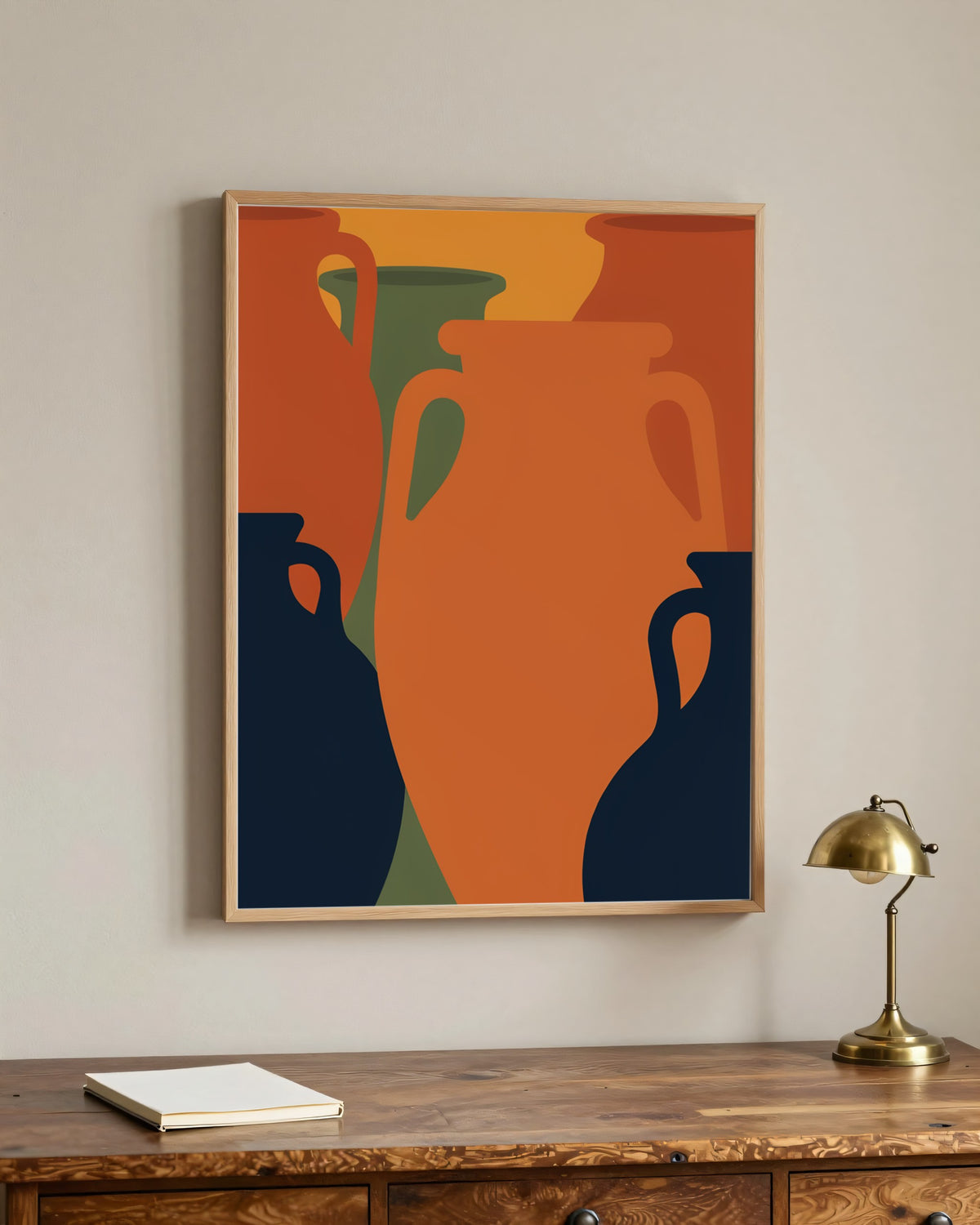 Le Tableau — Les Amphores, toile encadrée chêne clair