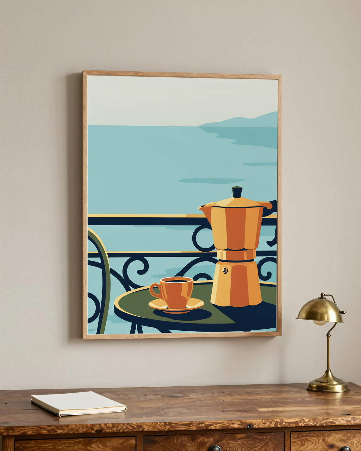 Le Tableau — Le Café, le matin, toile encadrée chêne clair
