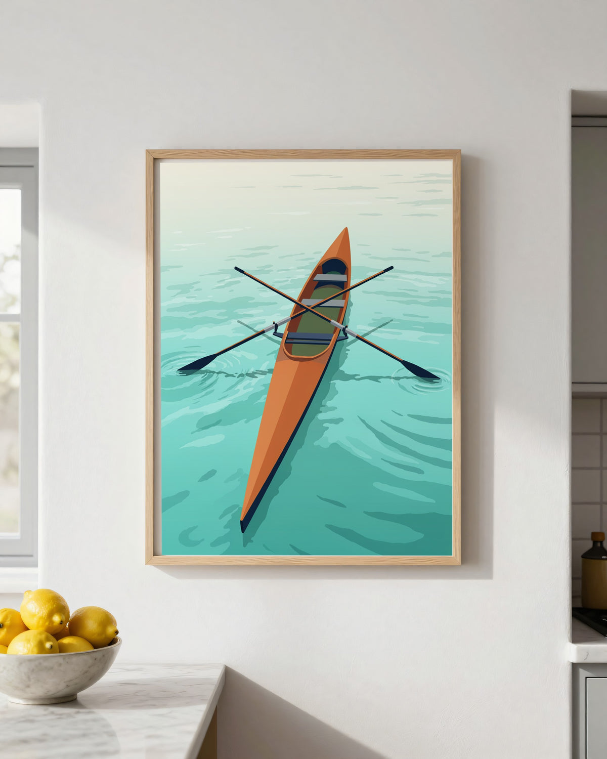 Le Tableau — L'Aviron, toile encadrée chêne clair