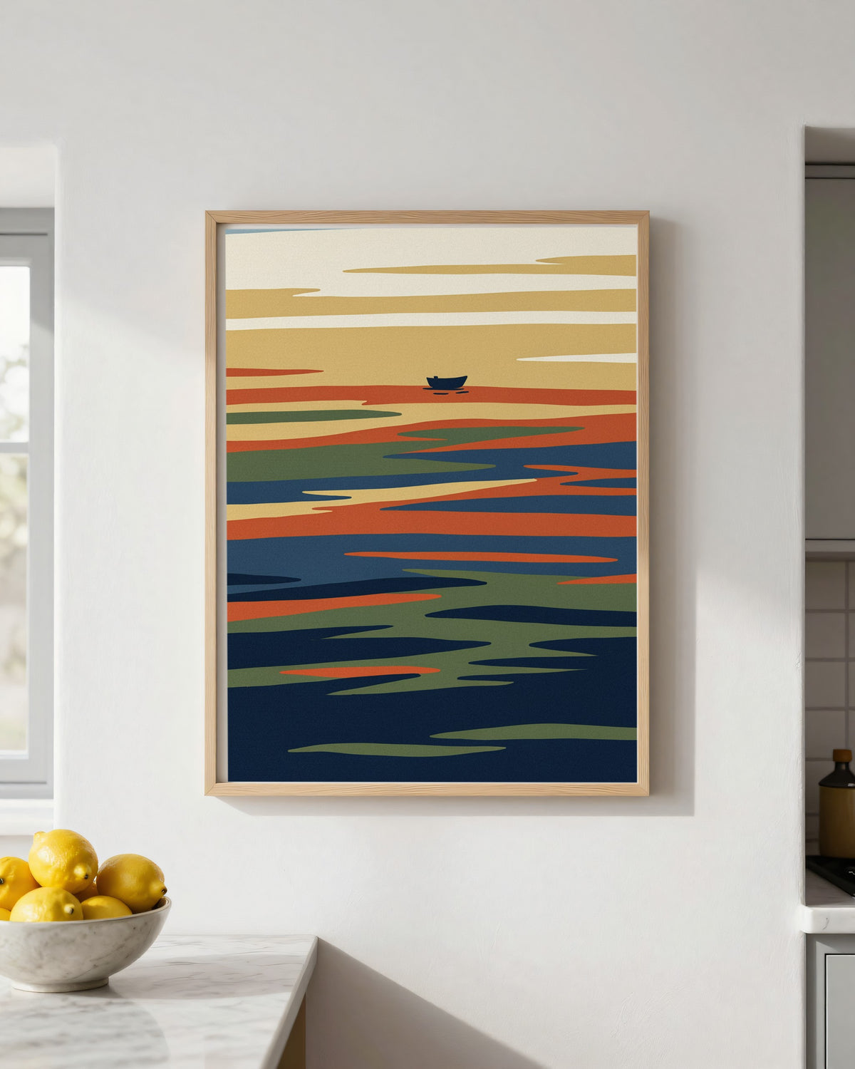 Le Tableau — La Mer, le matin, toile encadrée chêne clair
