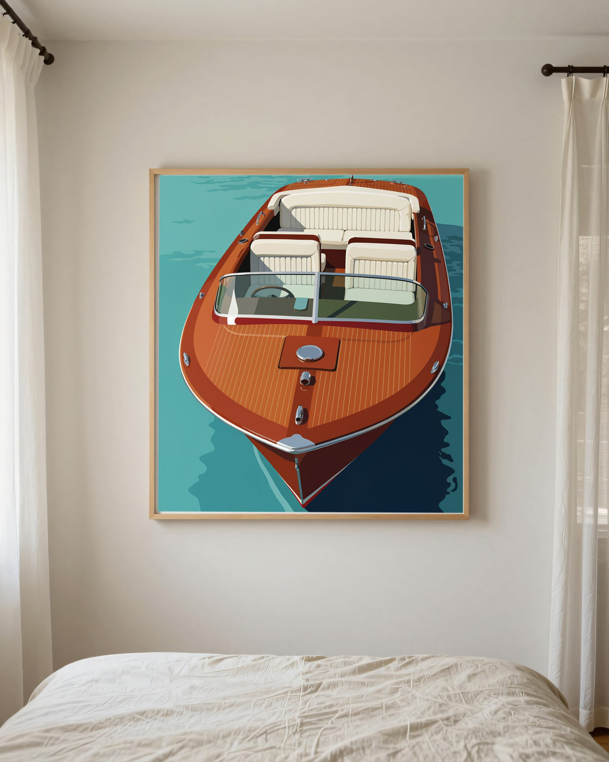 Le Tableau — Le Canot, toile encadrée chêne clair
