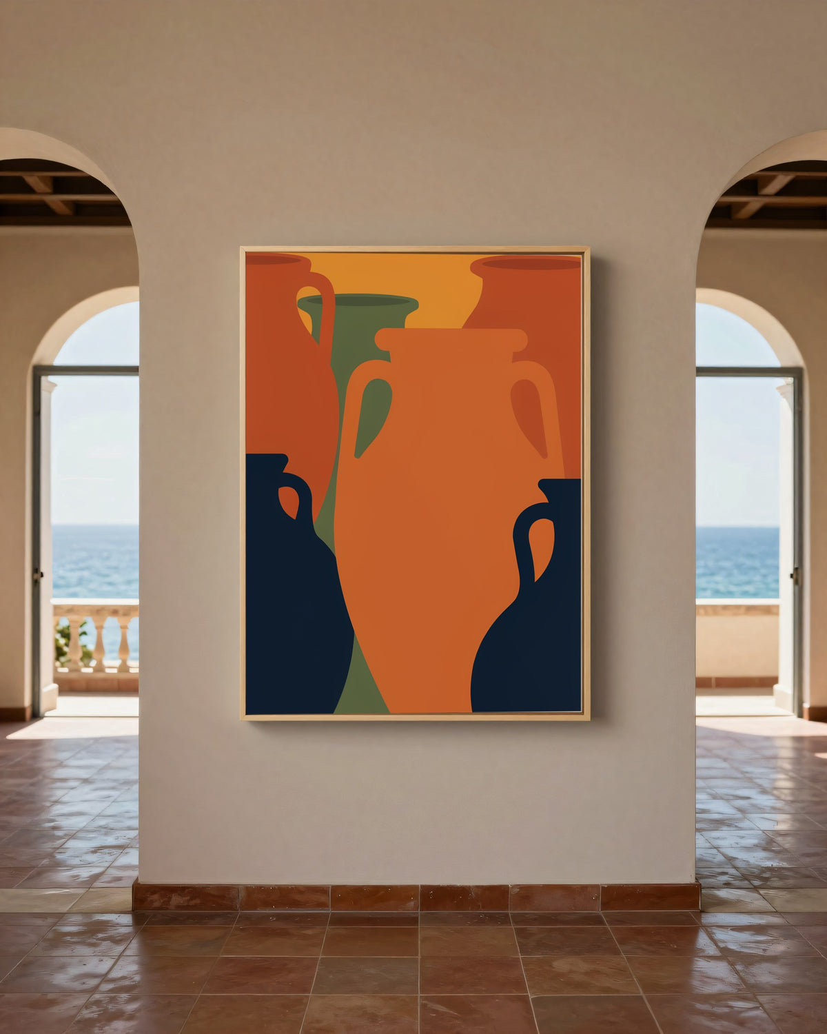 Le Tableau — Les Amphores, toile encadrée chêne clair