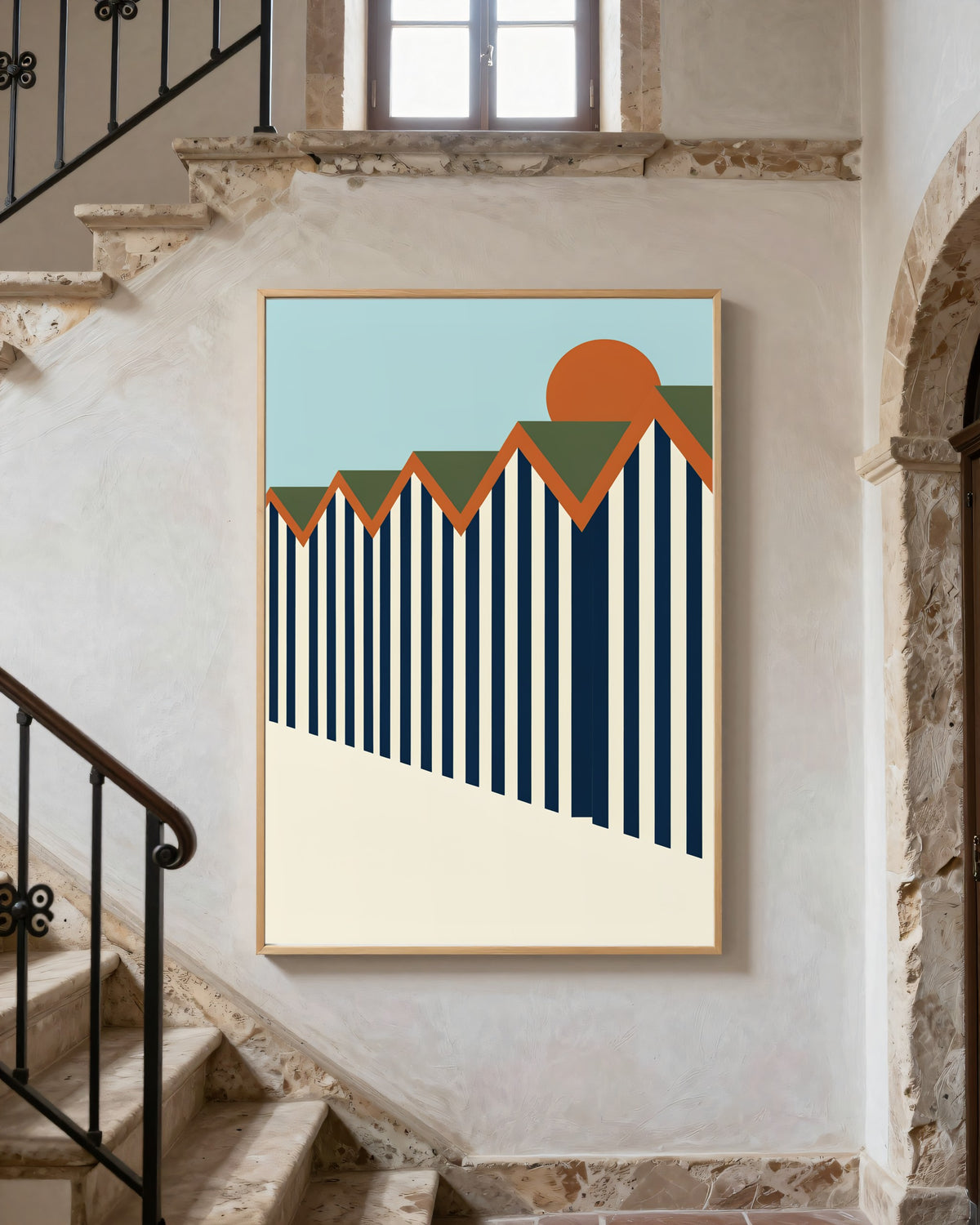 Le Tableau — Les Cabines, toile encadrée chêne clair