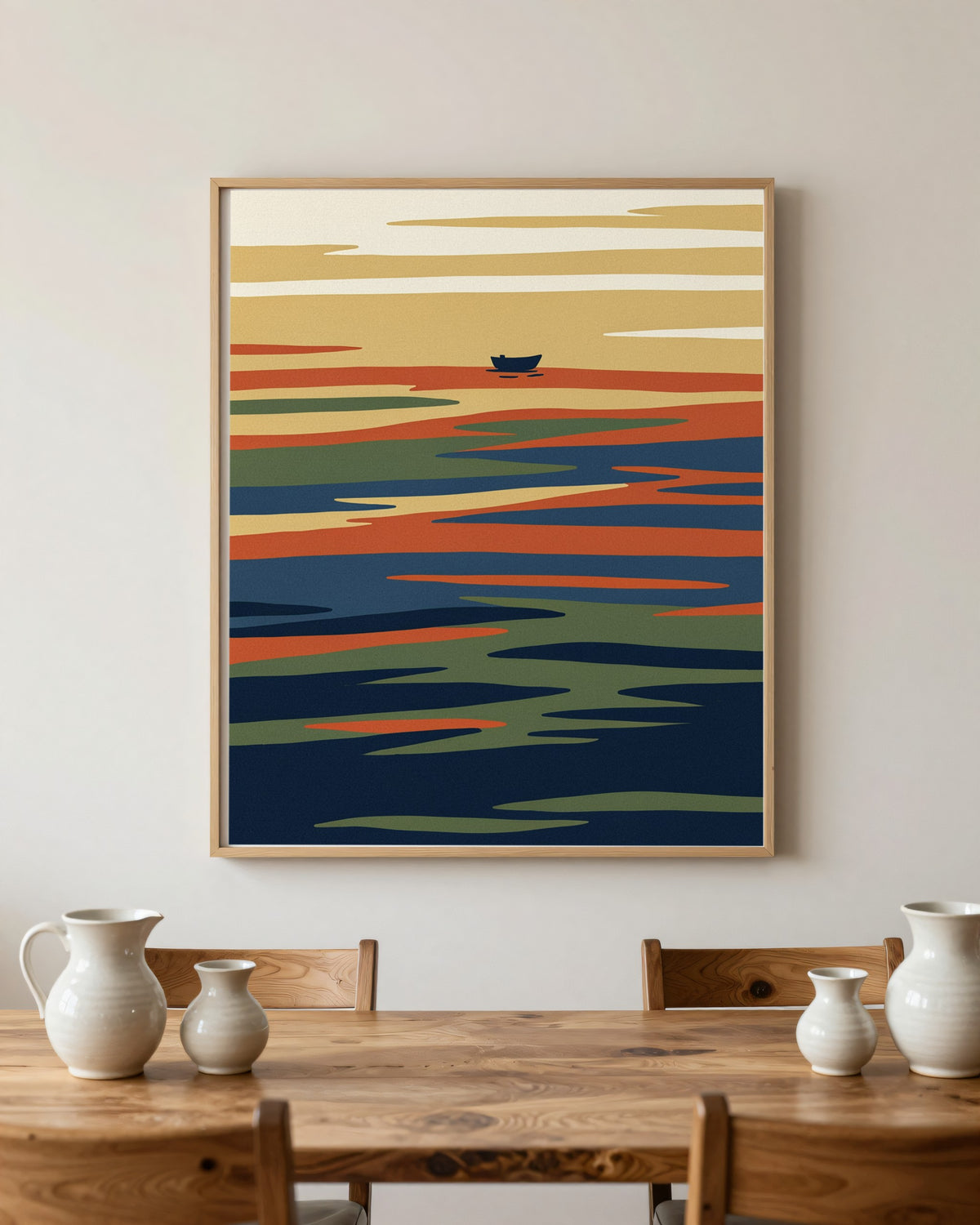 Le Tableau — La Mer, le matin, toile encadrée chêne clair