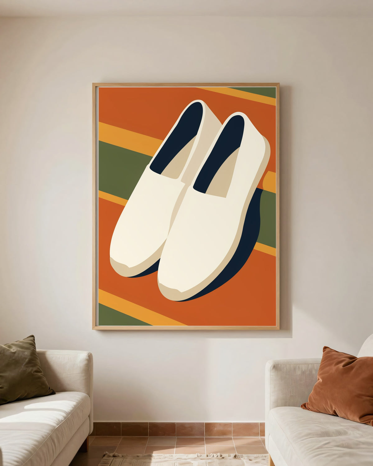 Le Tableau — Les Espadrilles, toile encadrée chêne clair