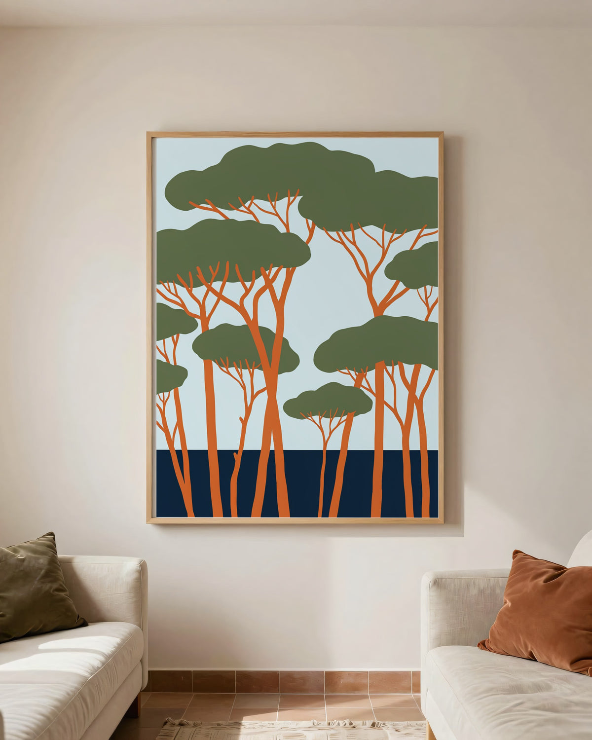 Le Tableau — La Pinède, toile encadrée chêne clair
