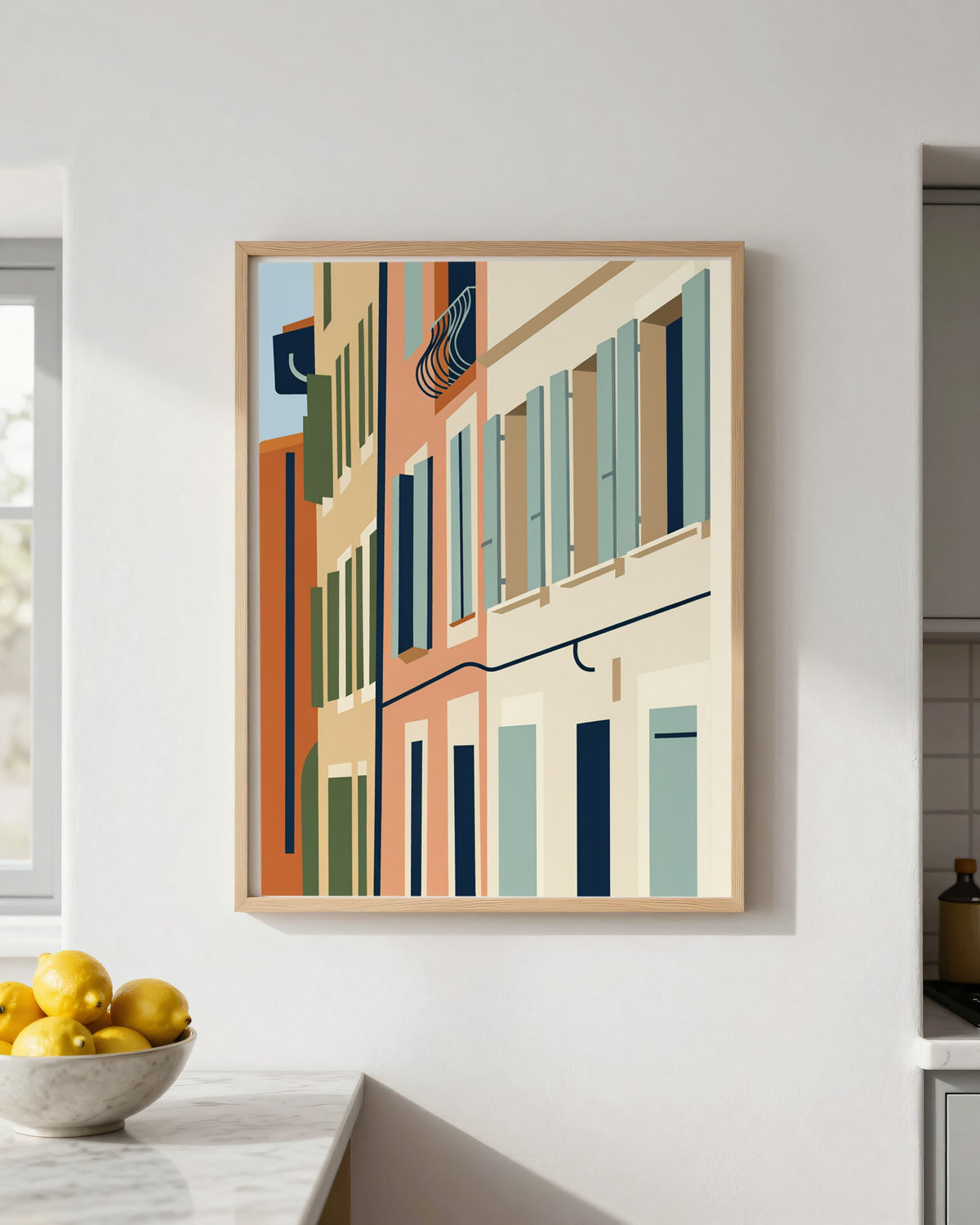 Le Tableau — Les Volets, toile encadrée chêne clair